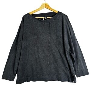 ISCHIKO Oversized Washed Black Cotton Boxy Lagenlook Casual Sweatshirt Top Ss 2